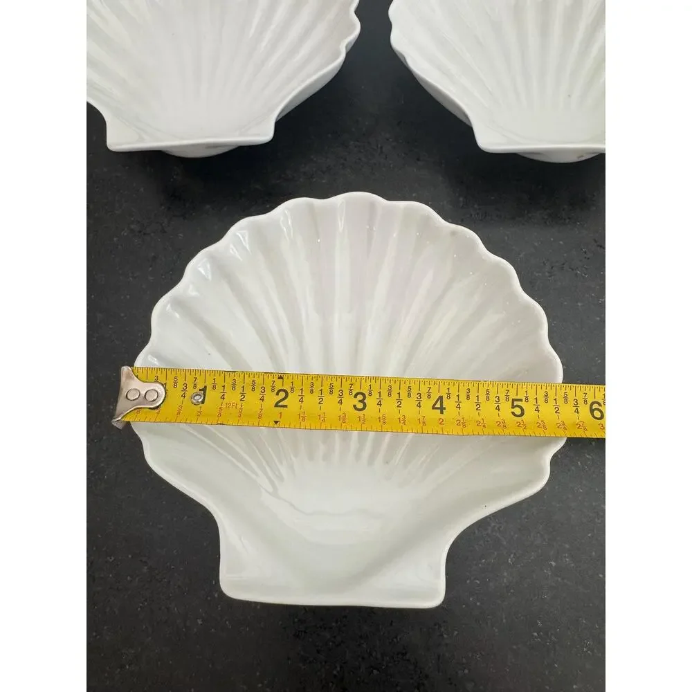 Vintage French Limoge Porcelain White Shell Dish or Bowl Set (4)